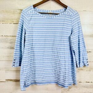Croft & Barrow Women's‎ XL Blue Striped Embroidered 3/4 Slv Button Cuff Knit Top